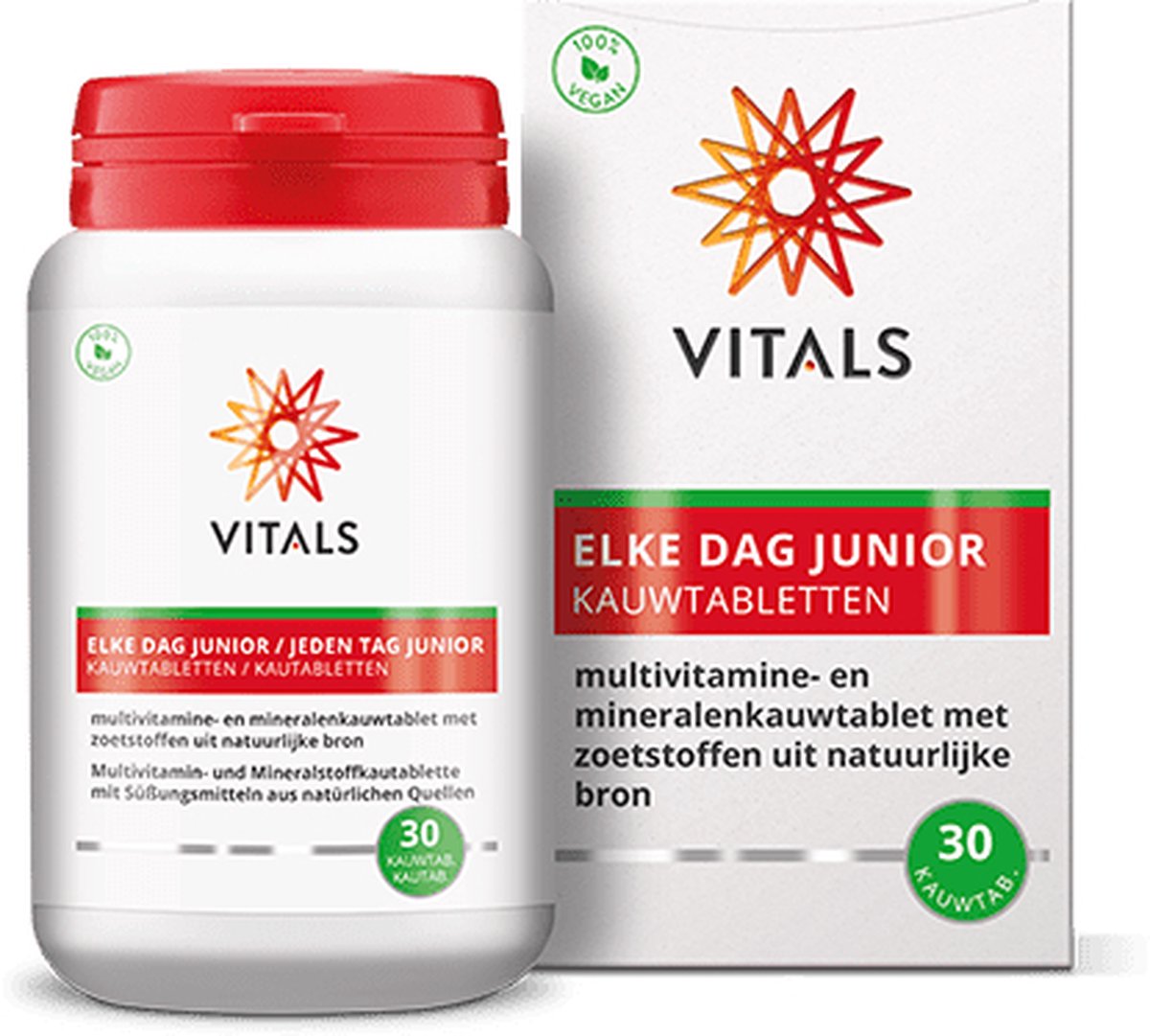 Goedkoopste Vitals Elke Dag Junior - 30 kauwtabletten - multivitamine. Voor kinderen. Multivitamine- en mineralenkauwtablet met zoetstoffen uit natuurlijke bron.
