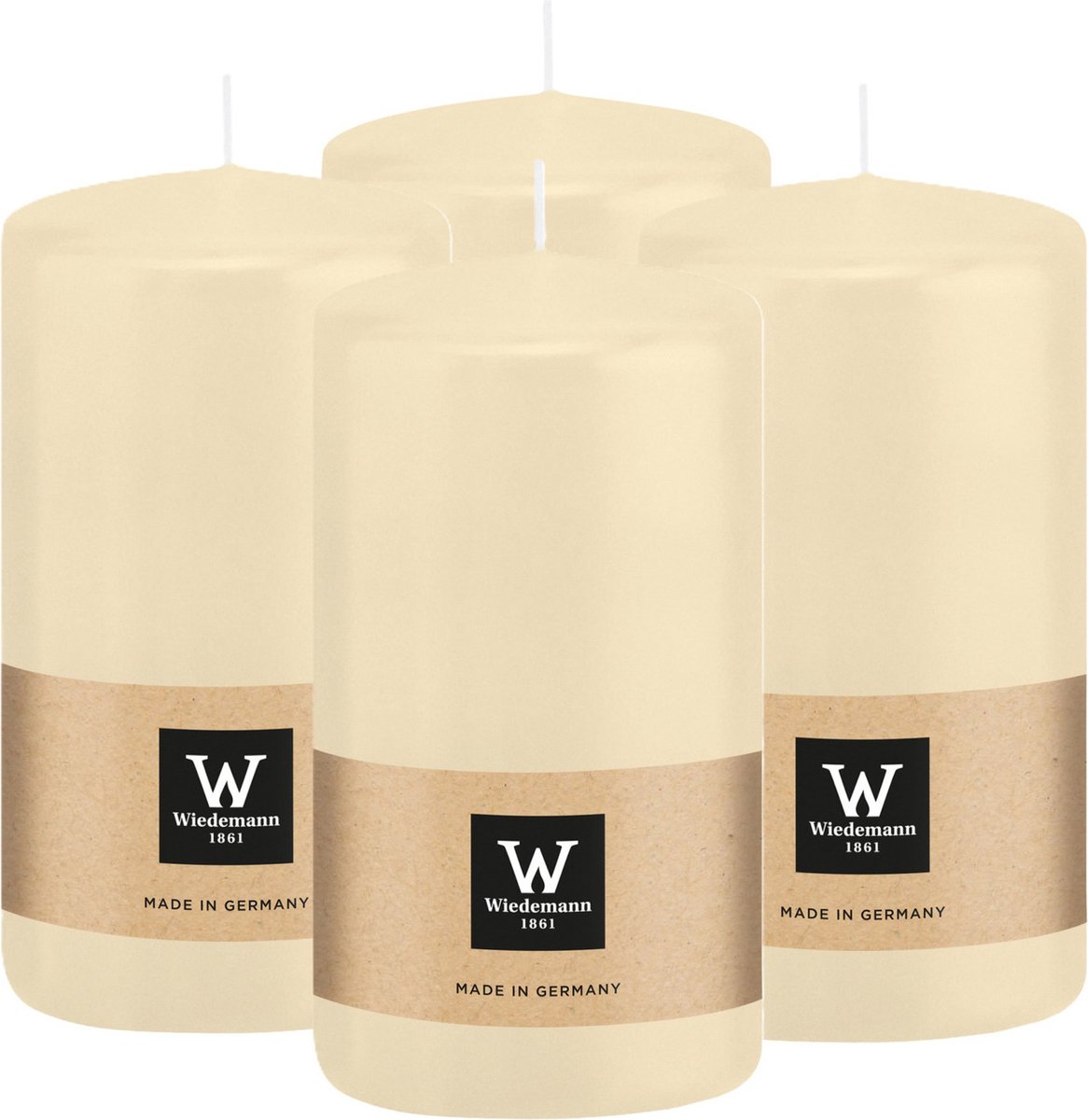 Wiedemann Cilinderkaars/stompkaars - 4x - creme wit - 12 x 6 cm - 33 branduren - zuilkaarsen