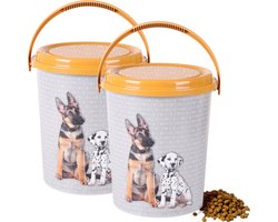 Dogi Huisdieren honden voedsel/voercontainer - 2x - voorraad box - kunststof - 11 liter - afsluitbare deksel - 26 x 30 cm - extra groot