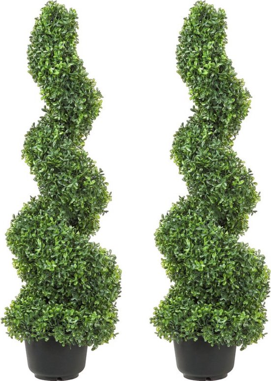 VEVOR 2 Pieces Artificial Boxwood Tree Tower Topiary Spiral Artificial Plant 122 cm High Decorative Plant Green Plastic Plant Made of PE Iron Shape