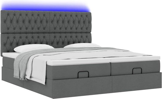 vidaXL Lit ottoman avec matelas et lumières LED, 200 x 200 cm, tissu, gris foncé