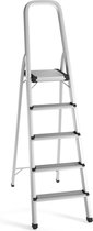 RMBO - Huishoudtrap - 5 treden - 150 cm hoog - Keukentrap - Aluminium inklapbare huishoudtrap met antislip treden - Grijs