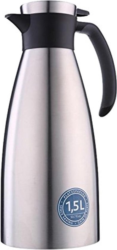 Helios Enduro Push Roestvrijstalen thermoskan, 2 liter, 6 uur warm, houdt dranken warm en koud, robuust en onbreekbaar, eenvoudige bediening met één hand, BPA-vrij, mat