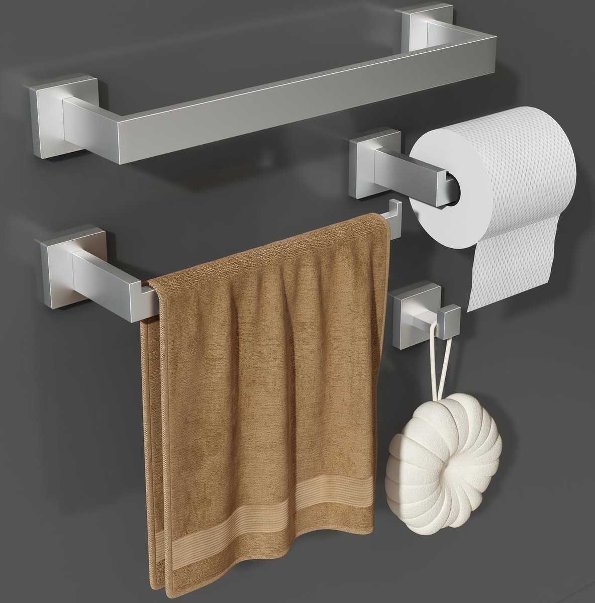 La'Moussawi ® Stijlvolle Badkamer Accessoireset met Handdoekhouder, Toiletrolhouder en Robehaak - 4-delig Set