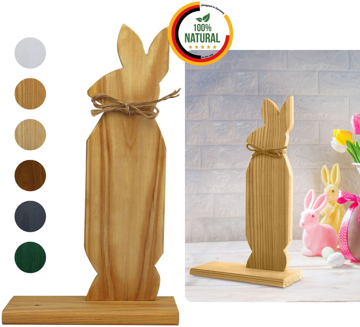 Paasdeco Haas van Hout Natuur 30 cm Hoog Paashaas DIY Pasen Figuur, Lente-deco 