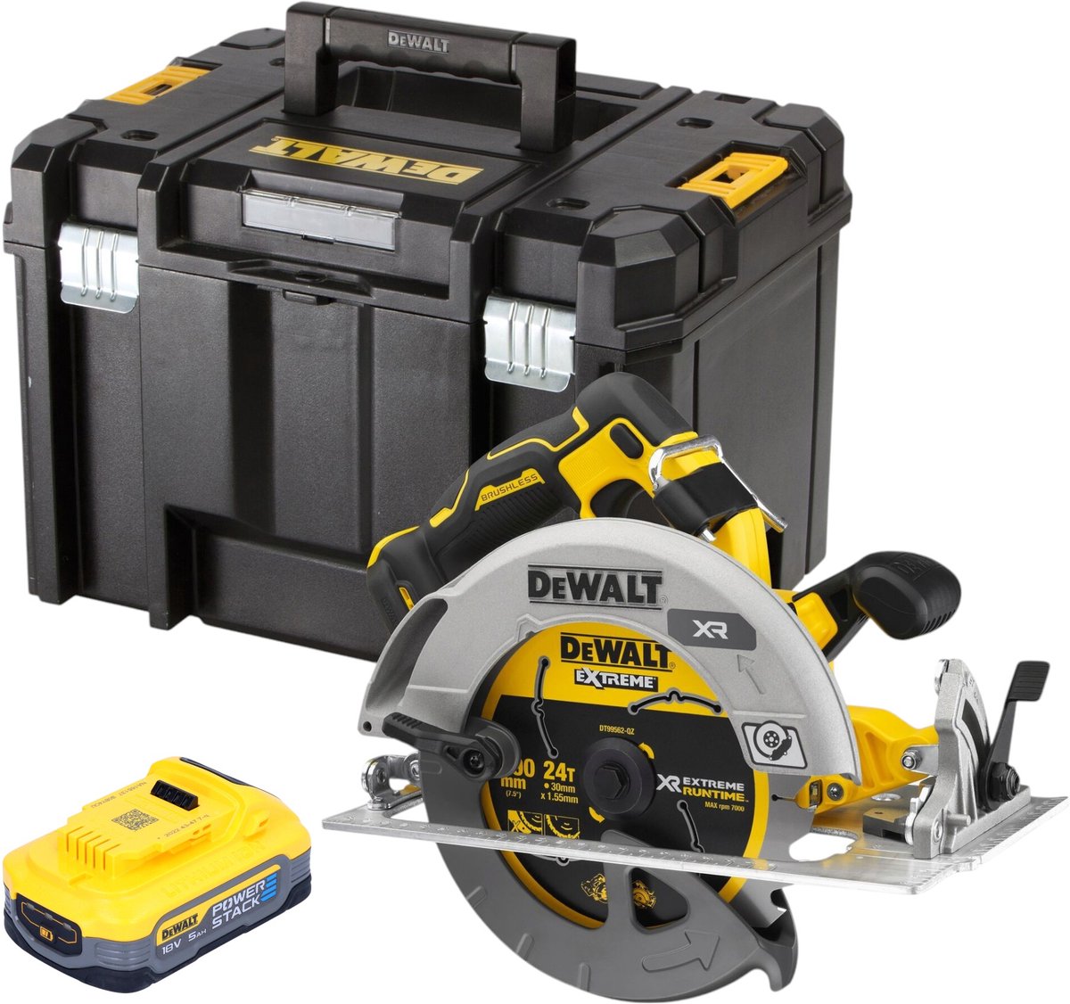 DeWalt DCS 573 NT accucirkelzaag 18 V 190 x 30 mm borstelloos + 1x Powerstack accu 5.0 Ah + TSTAK - zonder lader
