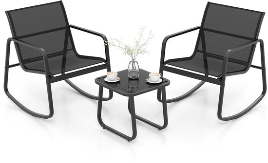 Ensemble de meubles de jardin 3 pièces COSTWAY, ensemble de balcon avec 2 chaises et une table, meubles de balcon avec mouvement de bascule doux, meubles de patio, ensemble de jardin, groupe de sièges pour patio, balcon, jardin