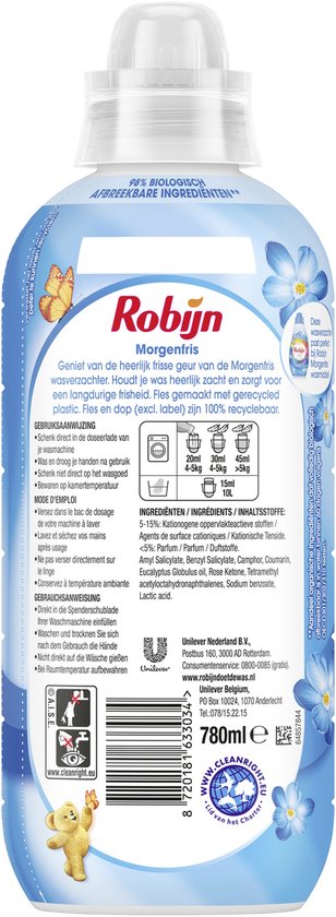 Robijn - Wasverzachter - Morgenfris - 4 flessen -156 wasbeurten - Voordeelverpakking