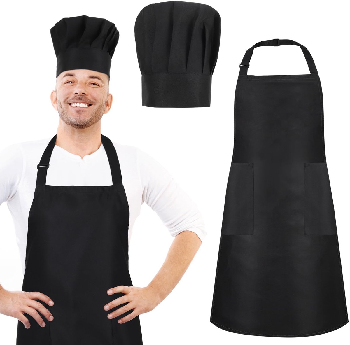 My Ninki ® Waterdichte Kookschort en Verstelbare Koks Muts Set met Dubbele Zakken voor Thuisgebruik