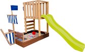 Bol.com AXI Vicky Speeltoren Vikingboot Bruin met Zandbak en Speelkeuken – Limoen groene Glijbaan – Met Krijtbord – FSC hout – M... aanbieding