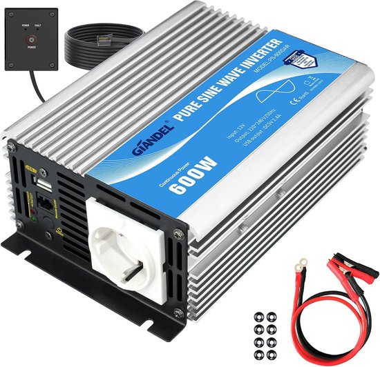 Zuivere sinus omvormer, 4000W/5000W/6000W/8000W, 12V 24V AC 110V, 220V, met LCD-display, één USB-poort, met afstandsbediening, 2 EU-stopcontacten, voor auto, camping, tablet (kleur: 4000W