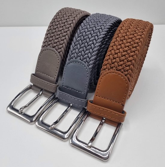 Ceinture élastique Ceinture extensible Ceinture tressée Ceinture tressée Ceinture élastique - unisexe - Couleur 1-Marron 2- Grijs 3-Kaki 115 CM Offre pack de 3 de SKB Fashion