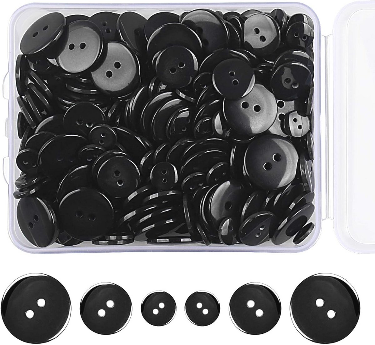 300 Stuks Zwarte Ronde Knopen voor Creatief Handwerk - Hars Knopen voor Naaien en Scrapbooking 10/15/20 mm