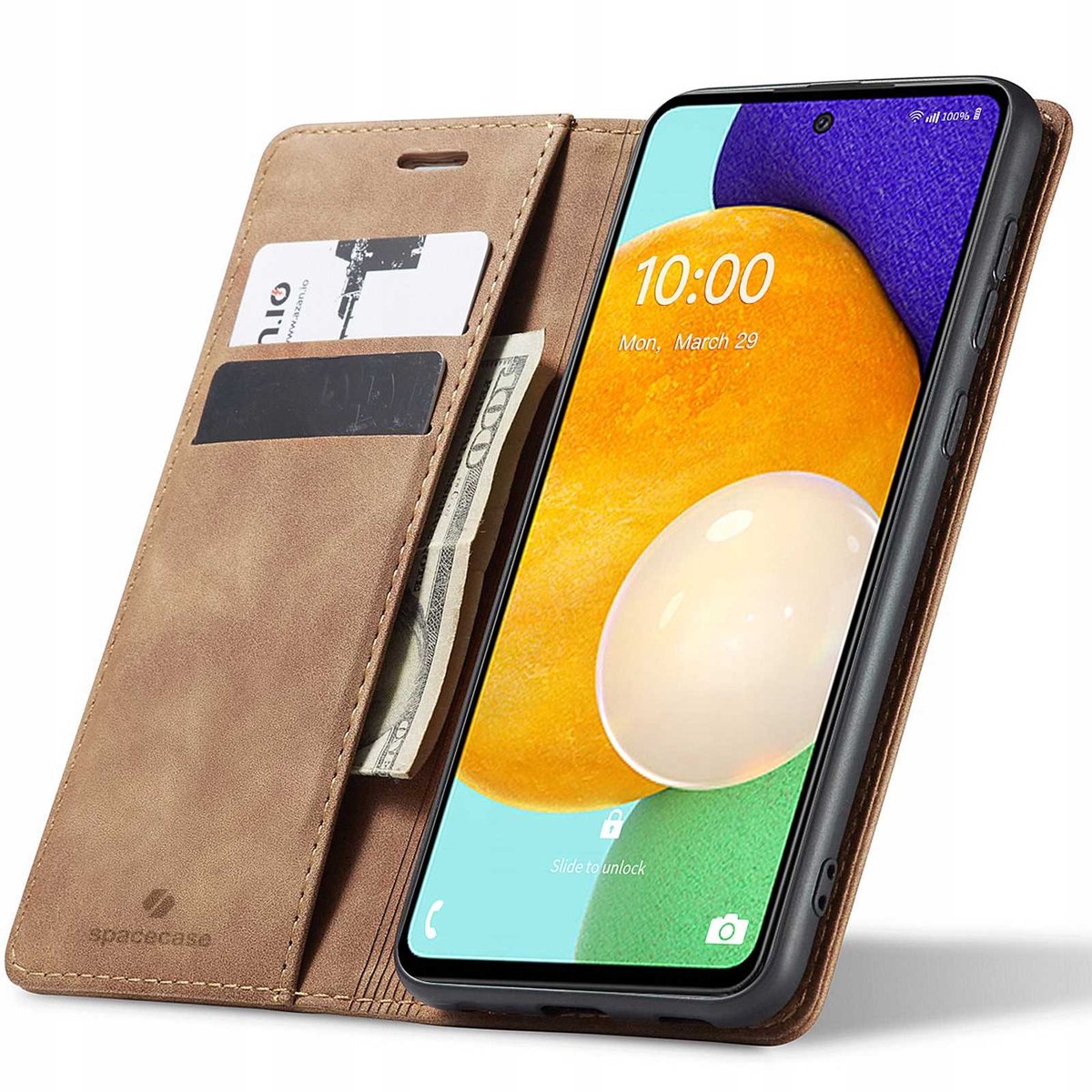 Spacecase Case Portefeuilles Samsung Galaxy A53 Lichtbruin