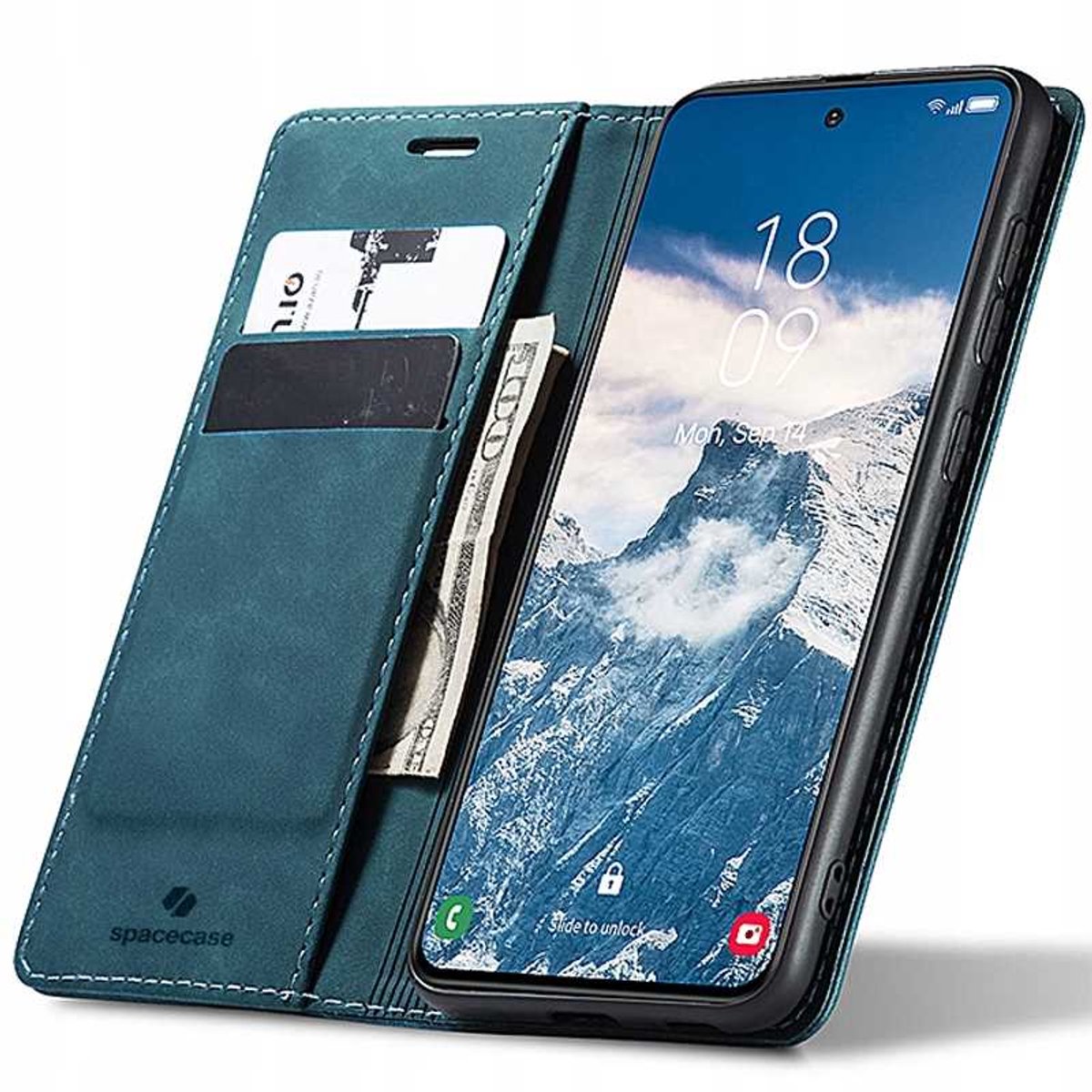 Spacecase Wallet Case Galaxy S24 Blauwe Hoes Voor Samsung Telefoon
