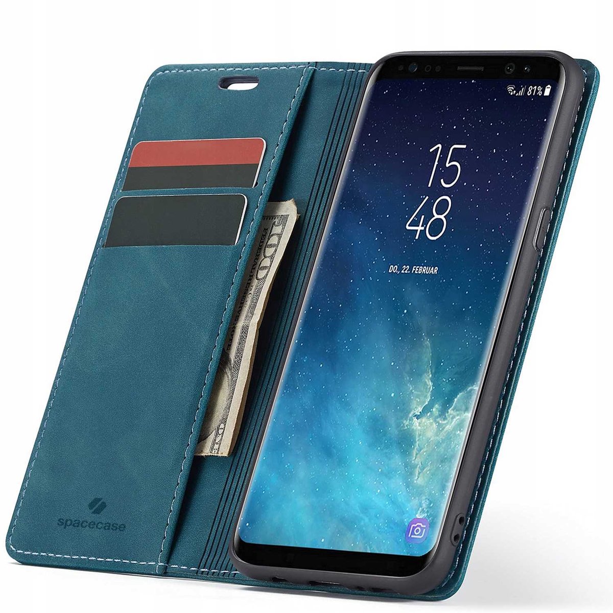Spacecase Case Portefeuille Galaxy S8+ Blauwe Pocket Skin