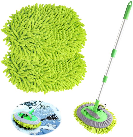Brosse de lavage de voiture extensible My Ninki ® avec tête de balai multifonctionnelle en microfibre 2 en 1 pour voiture, caravane et plus encore
