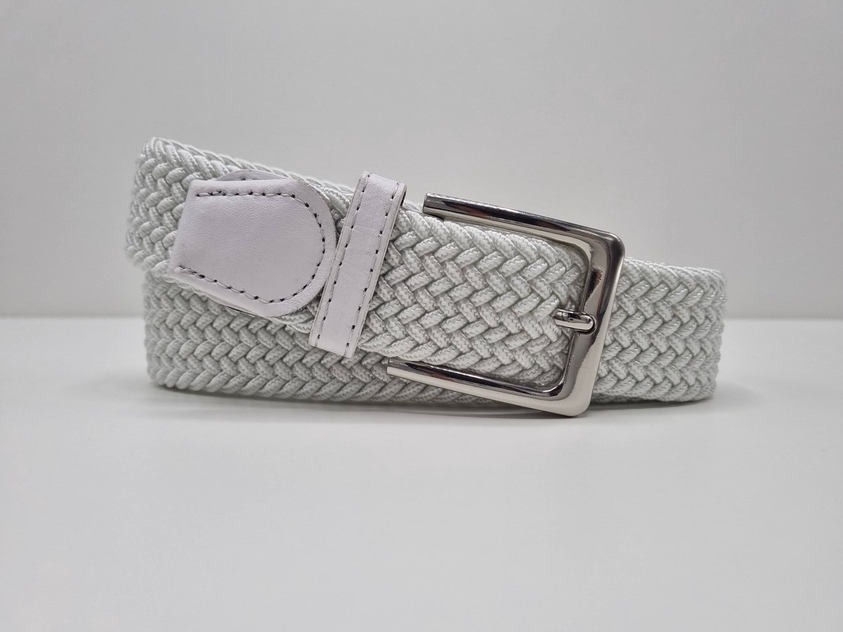 Elastische riem - gevlochten broekriem - dames en heren riemen - kleur Wit 110 cm