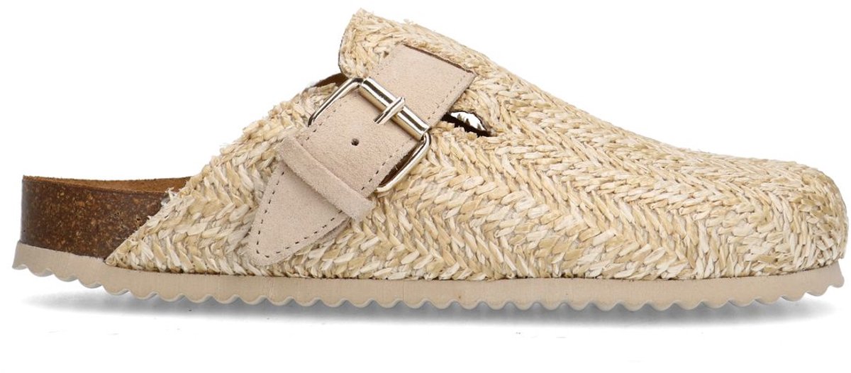 Sacha - Dames - Beige raffia clogs met gesp - Maat 38