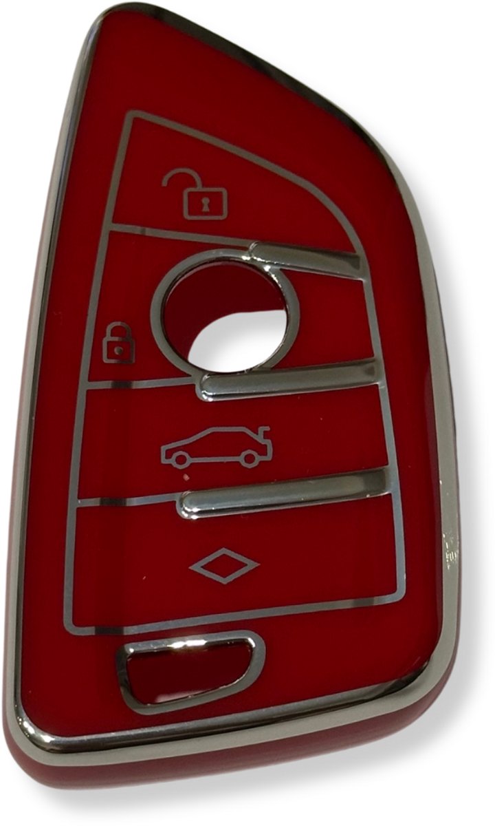 Sleutelcover voor BMW, Sleutelhoesje, Key Case for BMW, Autosleutel Hoesje Geschikt Voor BMW, X1, X2, X3, X4, X5, X6, Serie, 3,4,5,6,7,8, Rood - Zilver