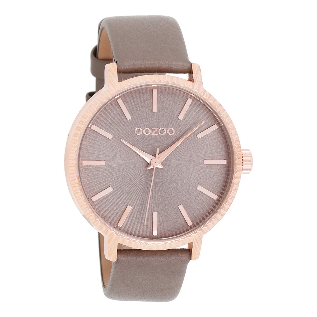 OOZOO Timepieces - Rosé goudkleurige horloge met taupe leren band - C9197