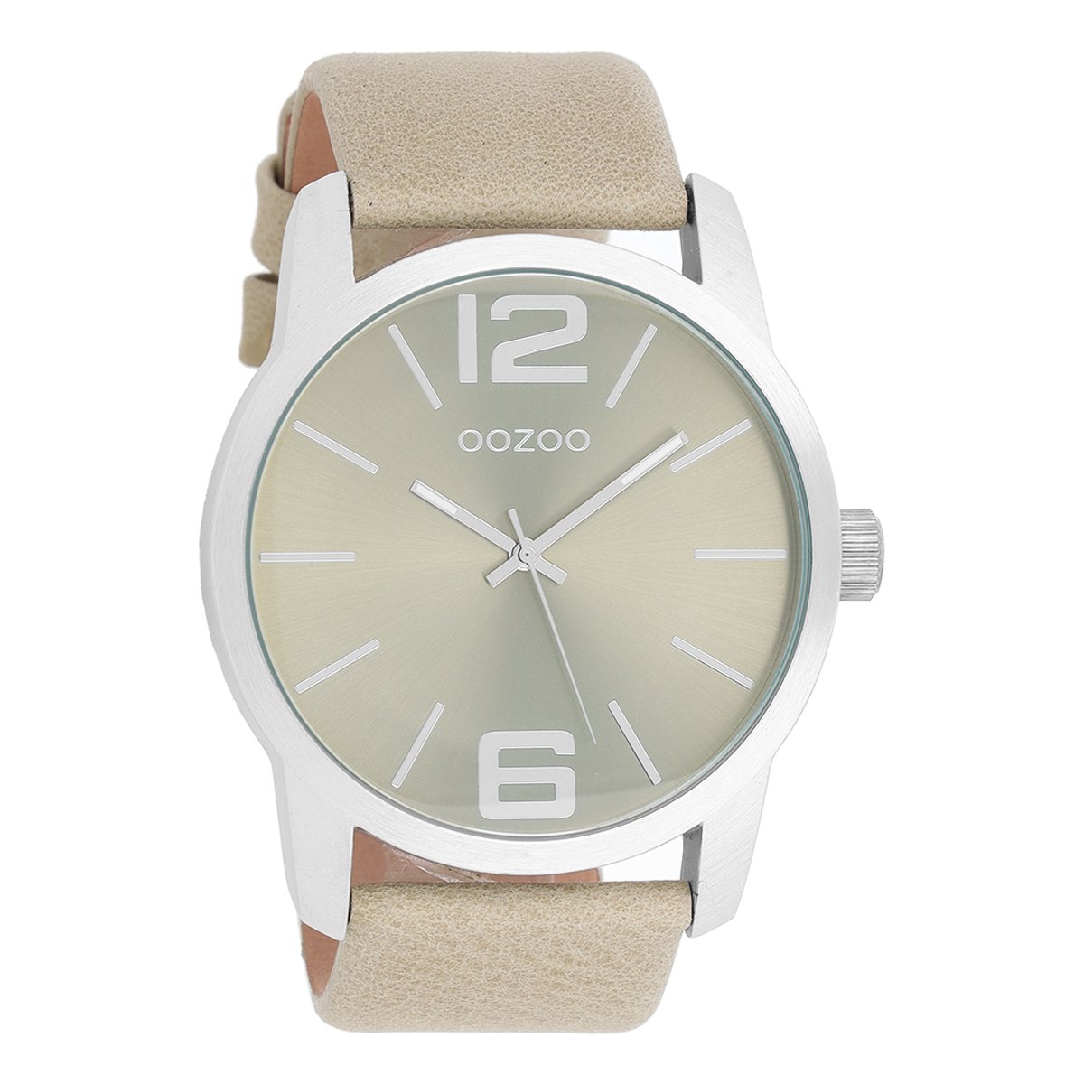 OOZOO Timepieces - Zilverkleurige horloge met zand-licht groene leren band - C8031