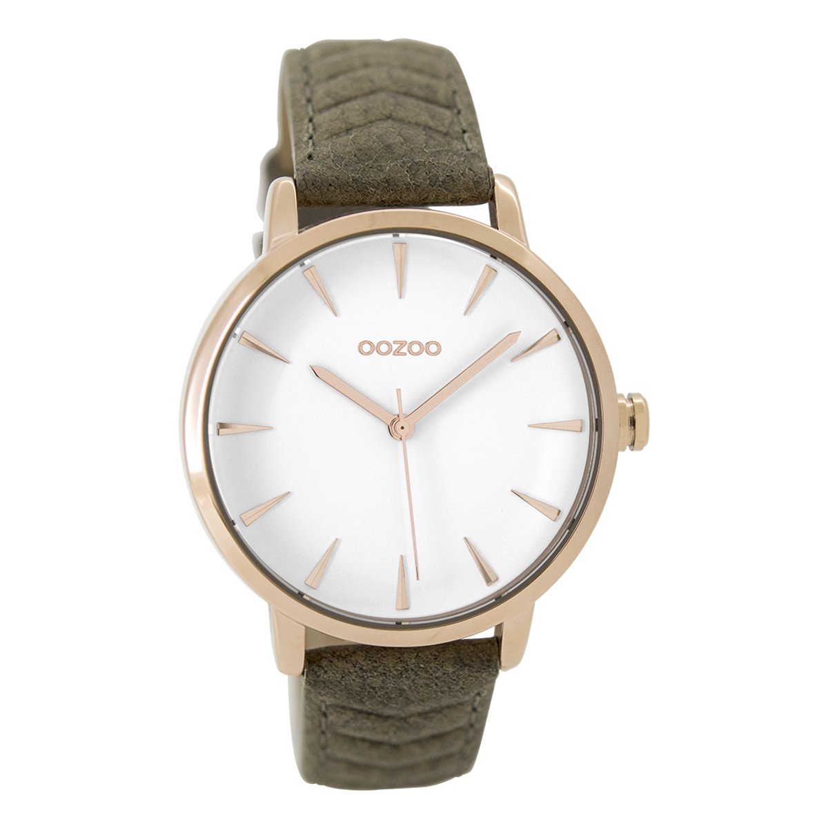 OOZOO Timepieces - Rosé goudkleurige horloge met bruine leren band - C9509