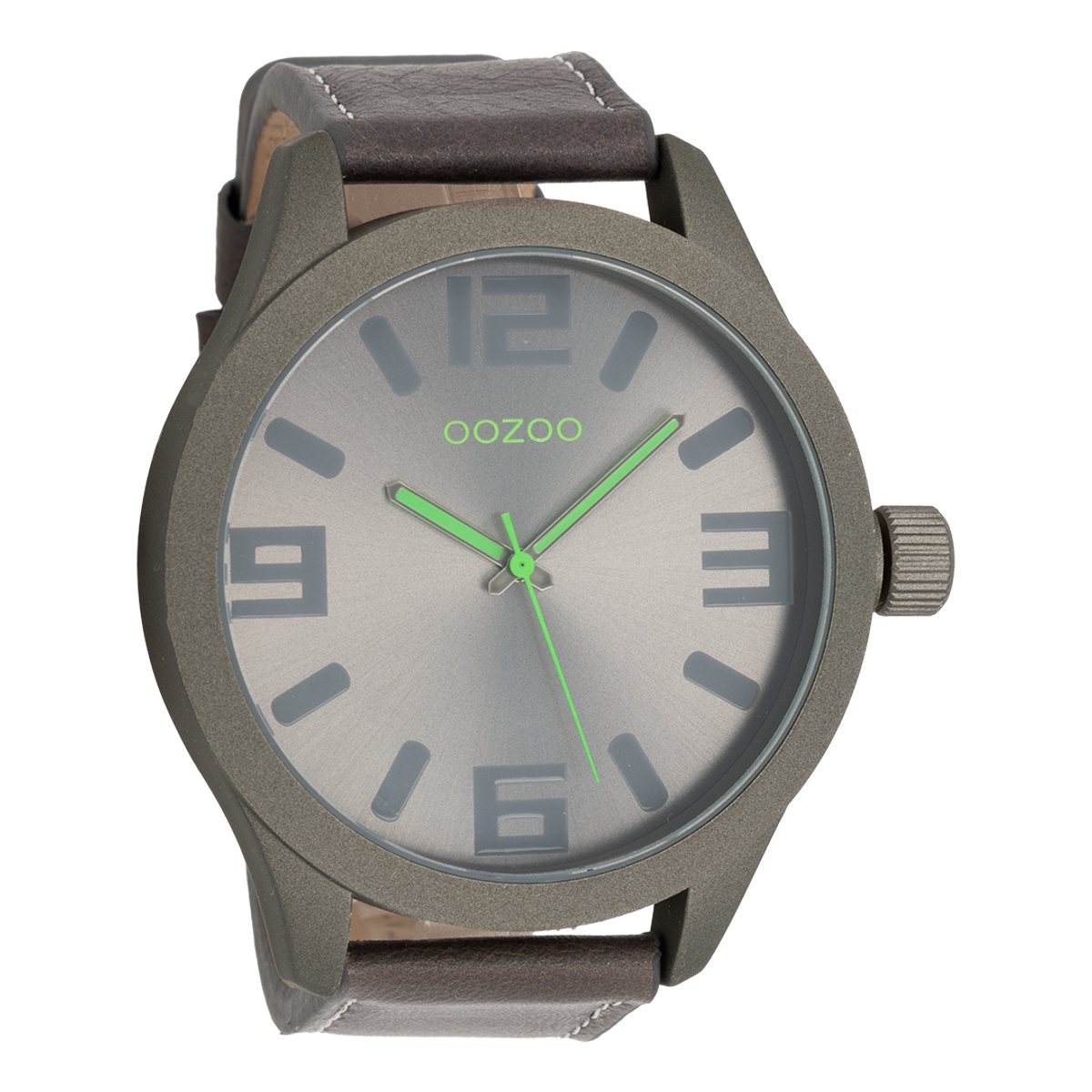 OOZOO Timepieces - Groene grijze horloge met groene grijze leren band - C7880