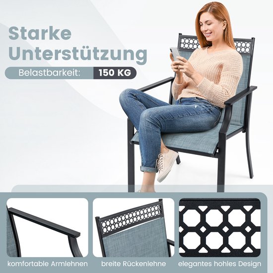 Costway Set Van 2 Tuinstoelen, Terrasstoelen Met Bre Zitvlak En Ademende Zitting Balkonstoelen Outdoorstoelen Belastbaar Tot 150 Kg Voor Tuin Balkon Zwembad Blauw 1078703961