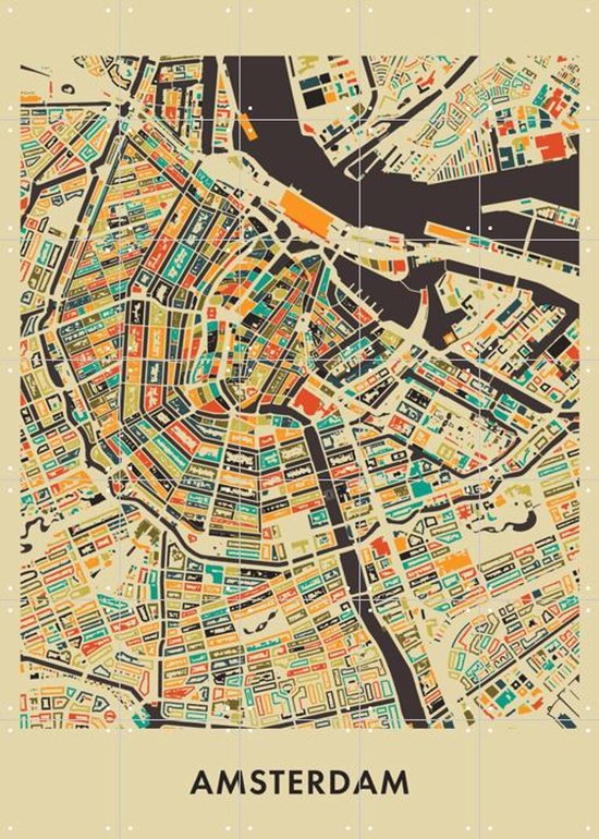 Carte Mosaic Amsterdam IXXI, Art in Map - 100 x 140 cm - Support de suspension gratuit - Grande décoration murale et posters - Art géométrique, Illustrations