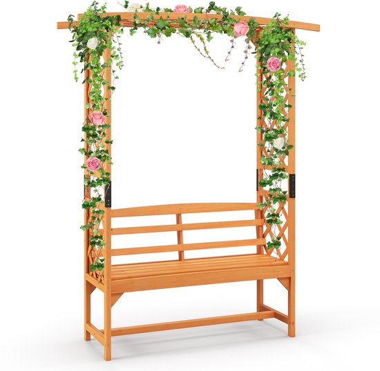 COSTWAY Rozenboog Met Bank Houten Boog Voor Klimplanten 2 zits costway-rozenboog-met-bank-houten-boog-voor-klimplanten-2-zits