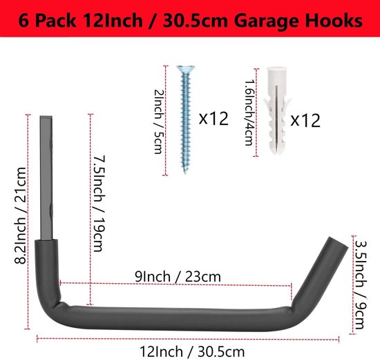 Garage opslag ladder haken met 12 inch Jumbo Arm, 8 Pack Heavy Garage opslag ladder haken met 12 inch Jumbo Arm, 8 Pack Heavy