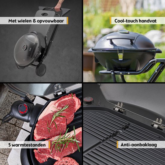 TZS First Austria Elektrische BBQ XXL - met Grillplaat - 2400 W - Grilloppervlak 44 x 33.5cm - Zwart van TZS First Austria — afbeelding 2