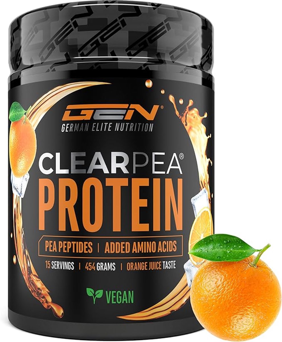 German Elite Nutrition - ClearPea® - Vegan Clear Protein - Sinaasappel Smaak - 454 g - Optimale Aminozuurprofiel - Suikervrij - Laag in Koolhydraten