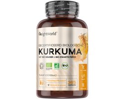 WeightWorld Biologische Kurkuma capsules met zwarte peper en gember - 505 mg - 365 capsules voor 1 jaar