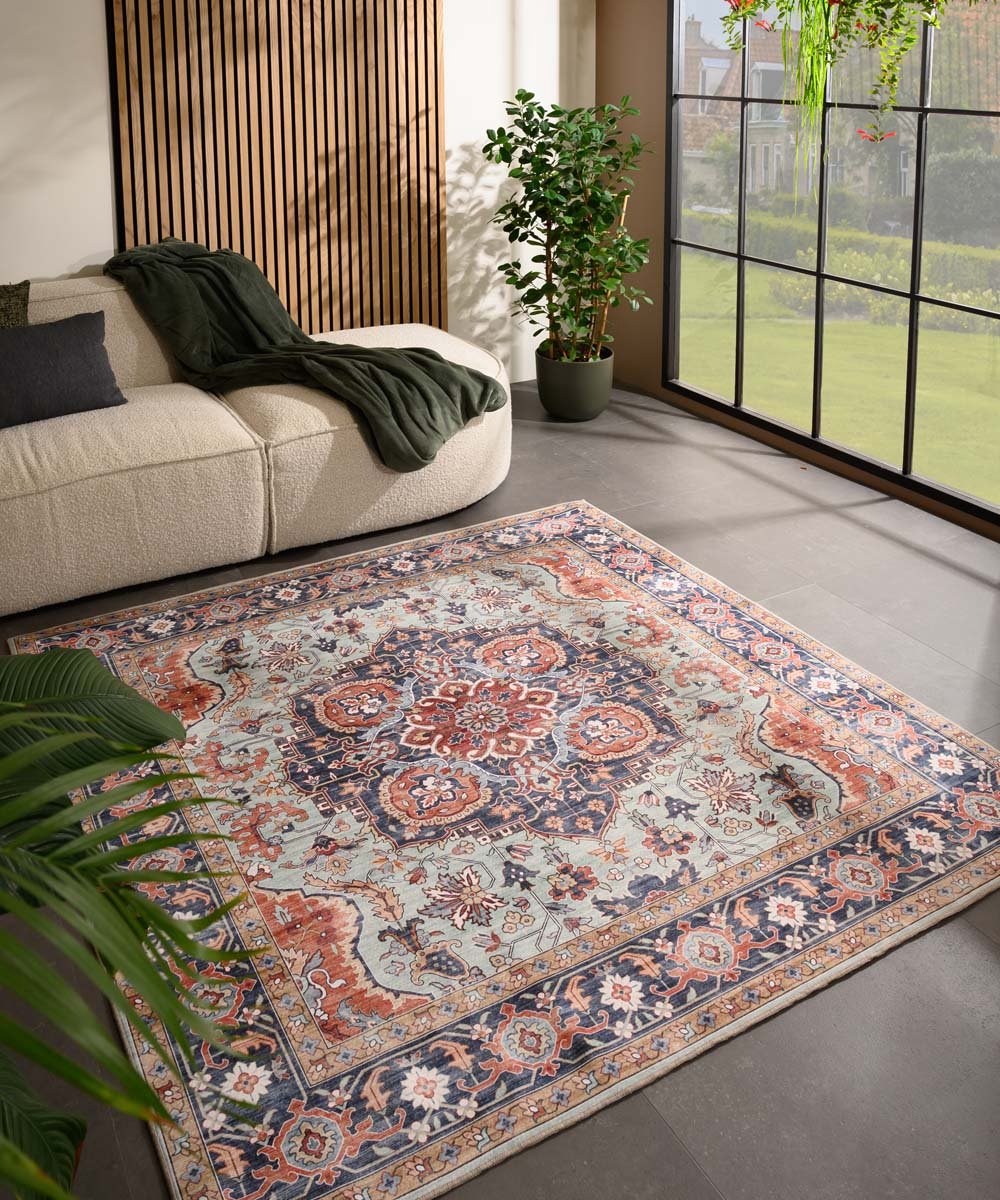 Vintage buitenkleed vierkant - Valenca Fino groen/blauw 230x230