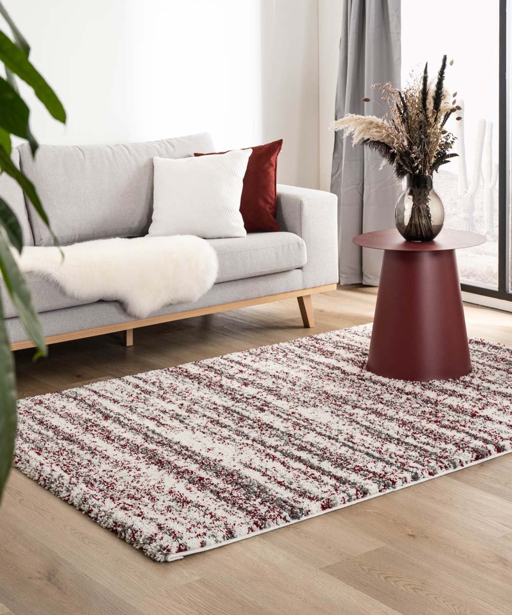 Hoogpolig vloerkleed strepen Artisan - grijs/rood 160x230 cm