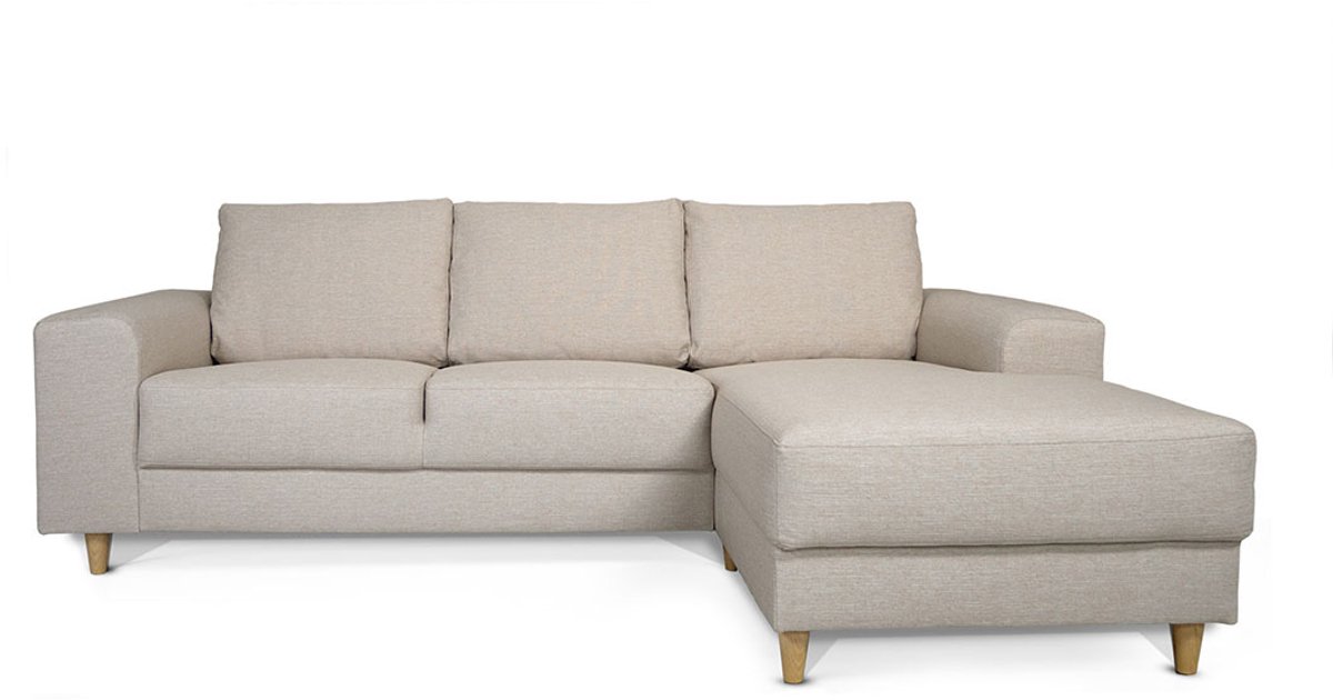 Nordic bank met chaise longue rechts gericht licht beige.