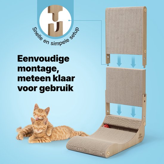 Jake and Jacky Krabkarton voor Katten met Speelballetje - Krabpaal Karton - Krabplank - Krabmand - Krabmeubel - Kartonnen Krabmat - Kattenmand - Kattenbed - 60x26,4x40 cm