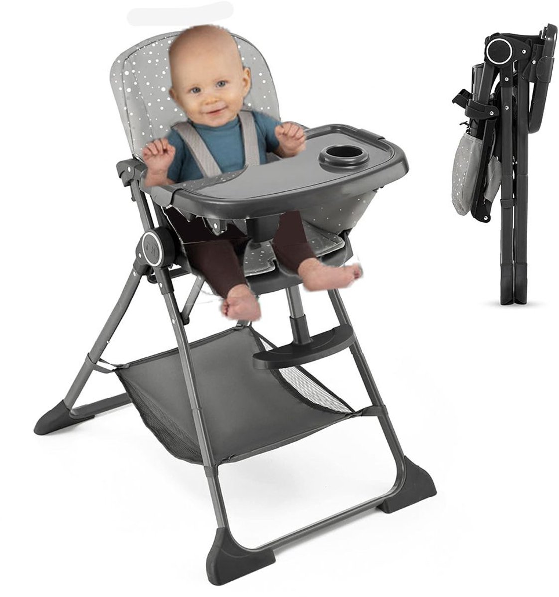 ApexArte® Kinderzetel - Eetstoel Baby 6 Maanden en Ouder - Kinder Eetstoel - Kinderstoel - Inklapbare Eetstoel - Grijs