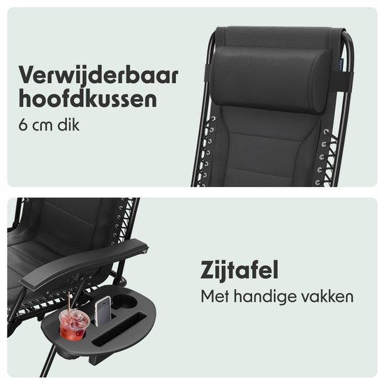 LifeGoods Ligstoelen Comfort - Opvouwbaar - 30°-90° Verstelbaar - Beker en Telefoonhouder - Tuinstoelen - Zwart van LifeGoods — afbeelding 3