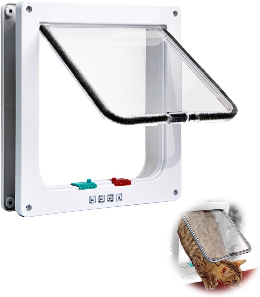 Hondendeur raam huisdierklep 4-weg kattenklep ABS-acryl binnendeur hondenklep voor huisdierdeuren kattendeuren voor muur kattendeur kamerdeur binnen en buitendeur.