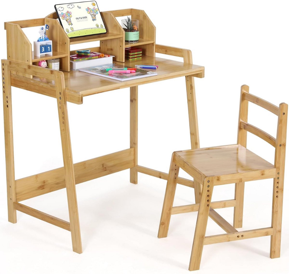 ApexArte® Kinderbureau - Kindertafel voor Jongen en Meisje - Tekentafel met Stoeltjes - Verstelbaar - Bruin