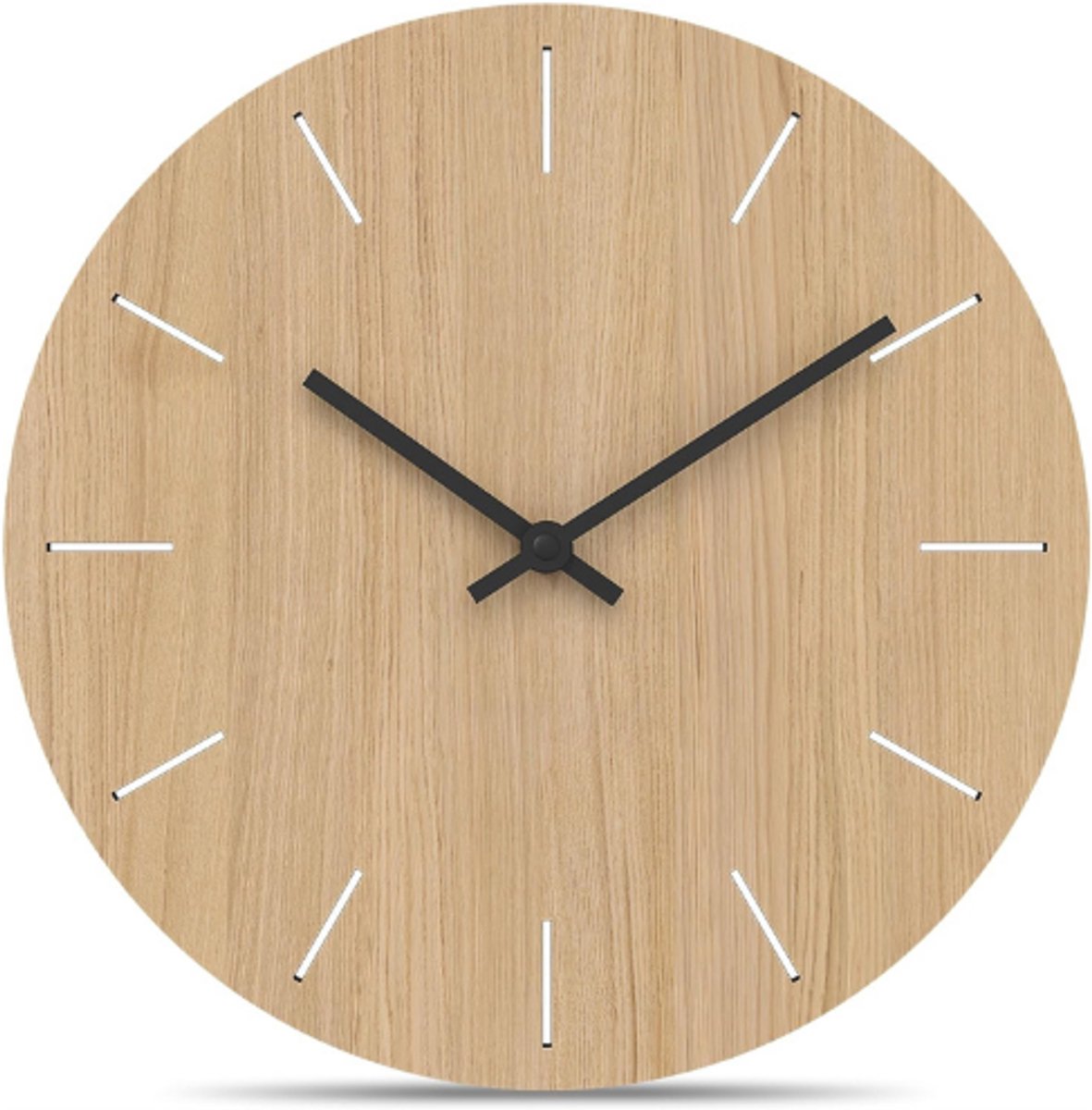 MNU 2730 E Houten Wandklok 28 Cm - Houten Klok Stil - Modern Eiken Fineer Vintage - Zonder Tikkende Geluiden - Woonkamer Analoog - Geruisloos