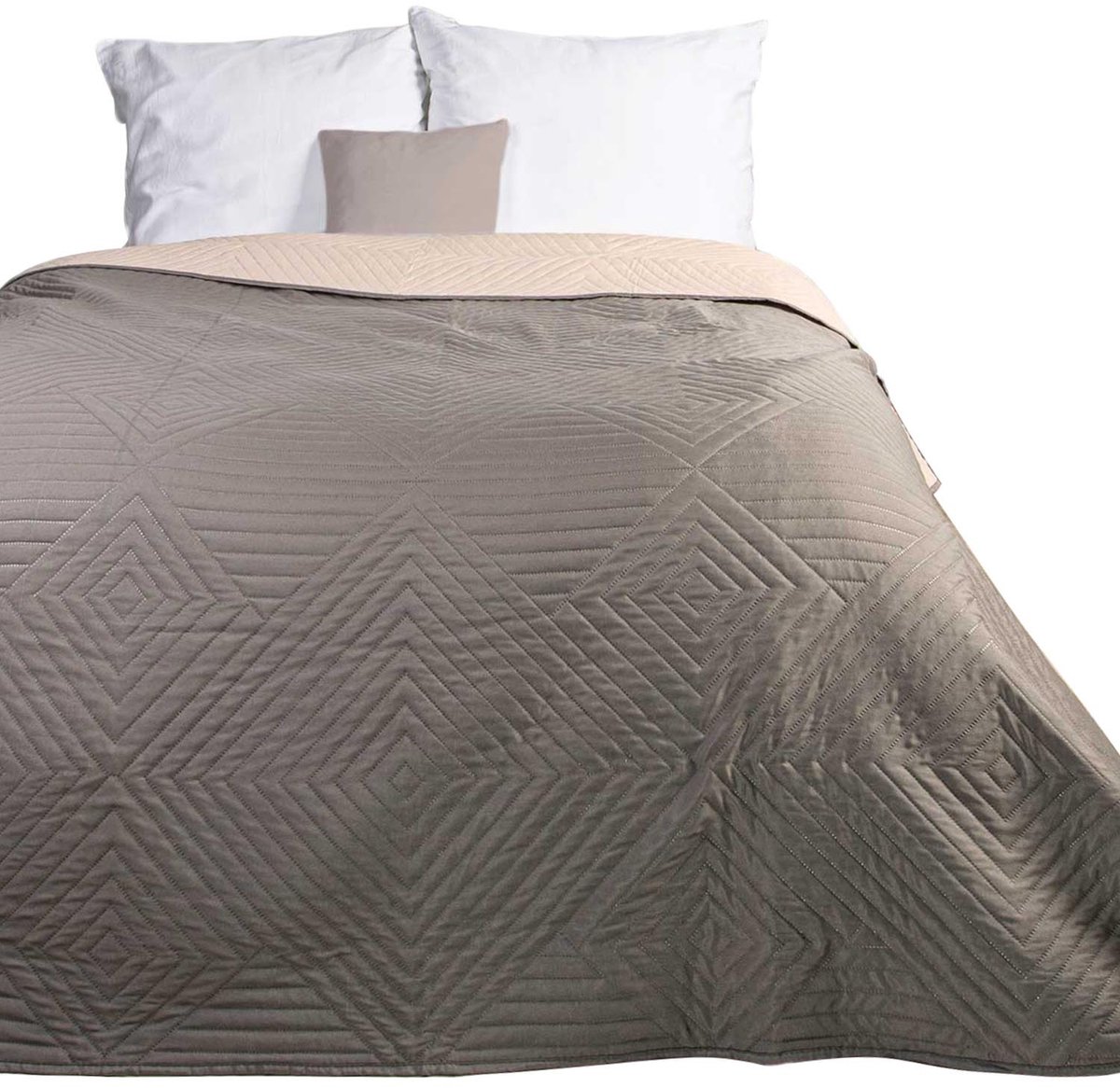 Luxe Sprei LAMIA – 170x210 cm – Grijs & Ecru – Gewatteerd Microvezel – Met Bies