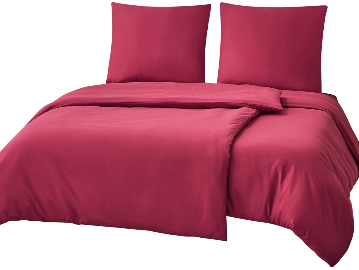 Unyqoos ® Luxueuze Wijnrode Microvezel Beddengoedset voor het Hele Jaar, 4-delig 07 - rood