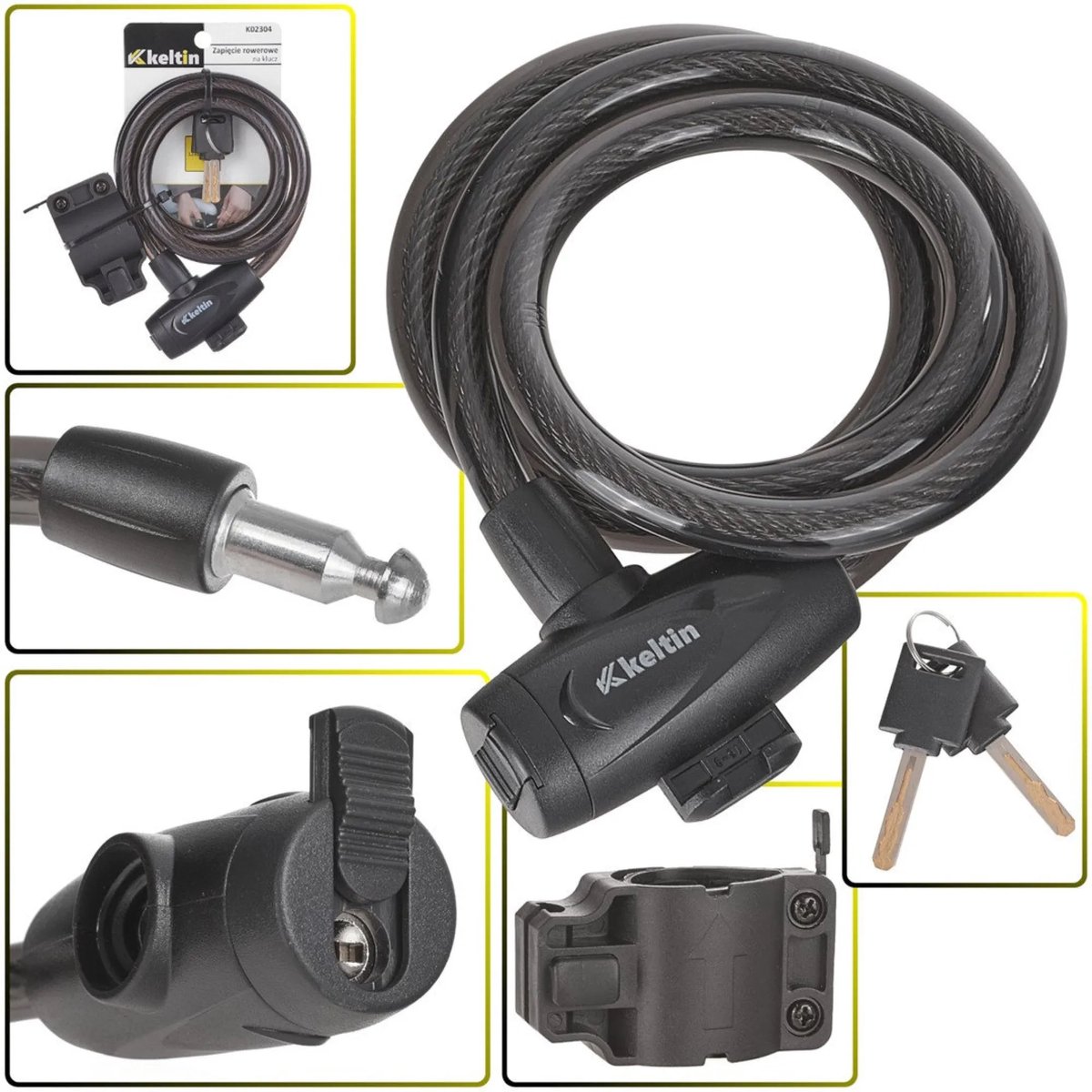Keltin Fietsslot met sleutel - Stalen kabel 12 mm - Weerbestendig - Inclusief bevestigingsbeugel