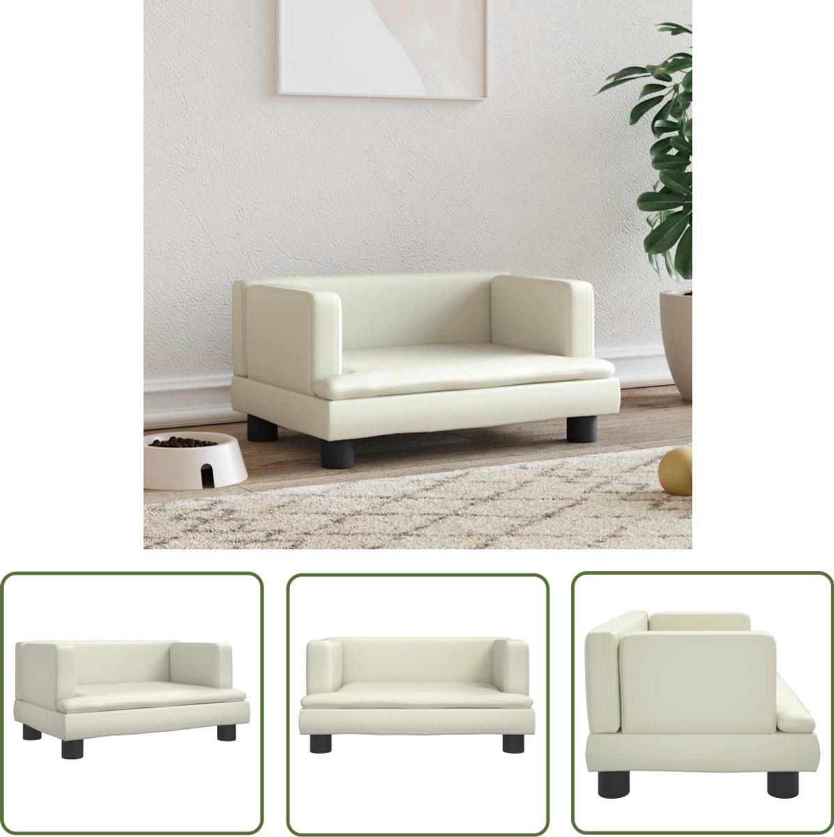 vidaXL Hond Bed – Hond Mand – Hondenmand 60x40x30 cm kunstleer crèmekleurig – Hondenmand Klein – Hondenmand Kunstleer – Hondenmand Crème