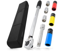 Complete Momentsleutel Set – Draaimomentsleutel - Moment Sleutel - Momentsleutel - Fietsgereedschap - Fiets Gereedschap - Torque Wrench - Momentsleutels voor Auto, Fiets & Motorfiets - Gereedschapset met Opbergkoffer - 8 Delige - 1/2 Inch - 28-210 Nm