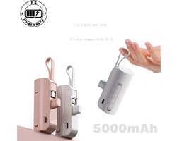 Mini Powerbank 5000mAh –FS Power Pack USB C - Kleine Draadloze Externe Batterij & Stand met Draagbare Snelle Oplader met USB-C & Lightning – Geschikt voor iPhone & Samsung –Zwart en Wit-Compact & Lichtgewicht-2025-Oplader-Batterij-Cadeau-Powerbank-